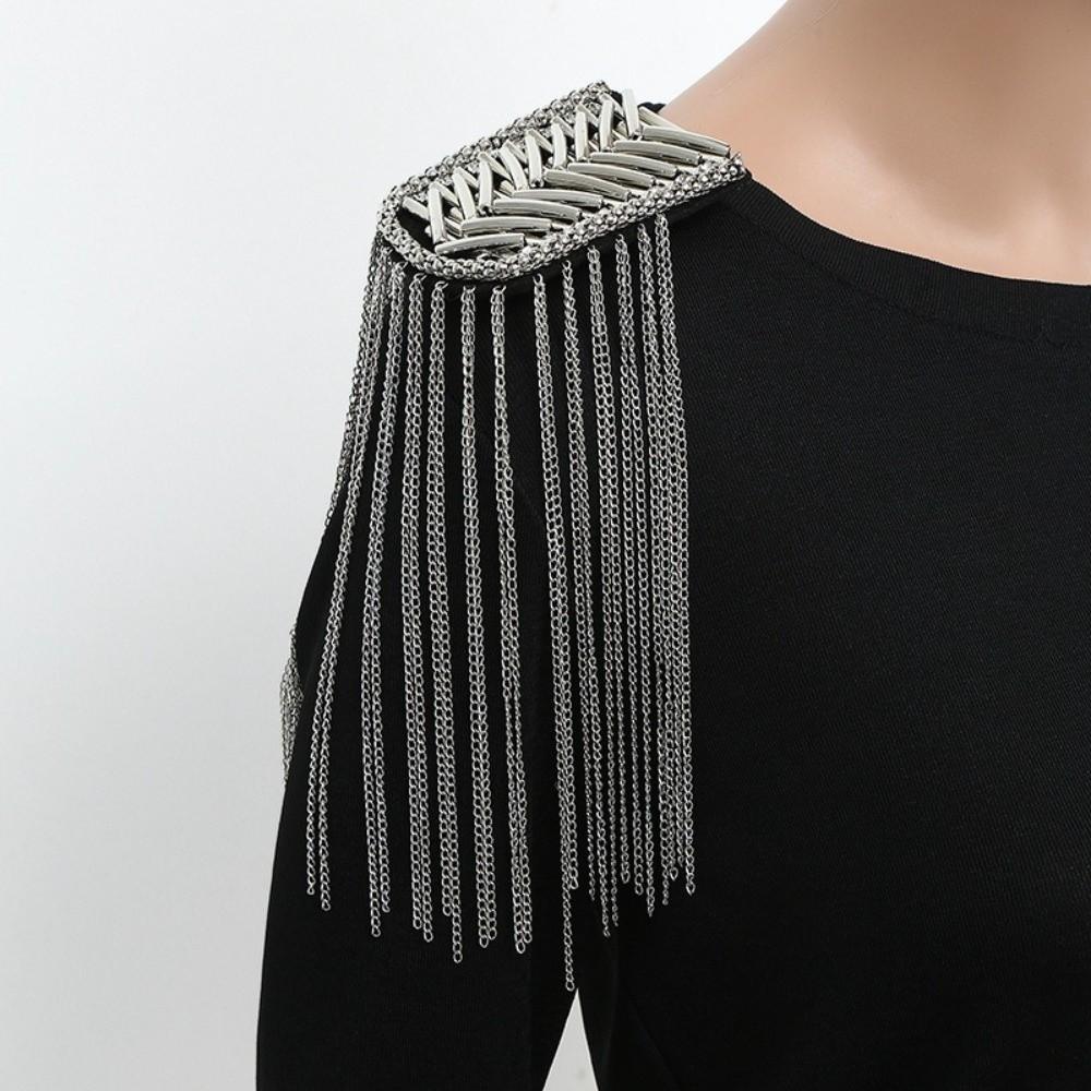 Pin Beads Tassel Epaulette Brooch Long Chain Clothing Accessories Shoulder Brooch for Men Women