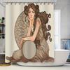 Vintage Art Nouveau Girl Bathtub Shower Curtain Botanical Floral Patterned Bathroom Decor Washable Home Textile Home Decor