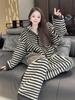 Women's Striped Hooded Coral Fleece Pajamas, Winter 2025 Trend, Outdoor-Ready Fleece-Lined Homewear