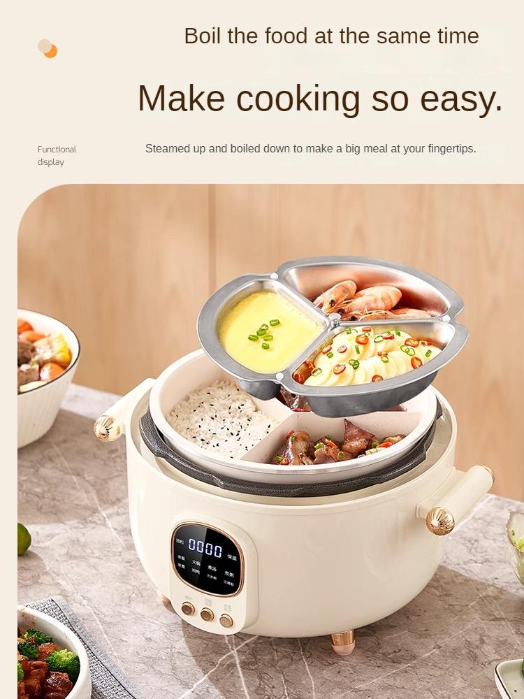 220 В 4 л электрическая скороварка с тремя решетками бытовая керамическая глазурованная — фото 4