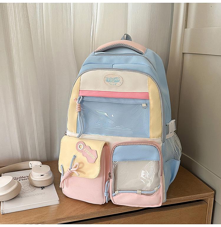 Schoolbag new high-value college style fresh and sweet backpack junior high school students contrasting color splicing bar pain bag backpack