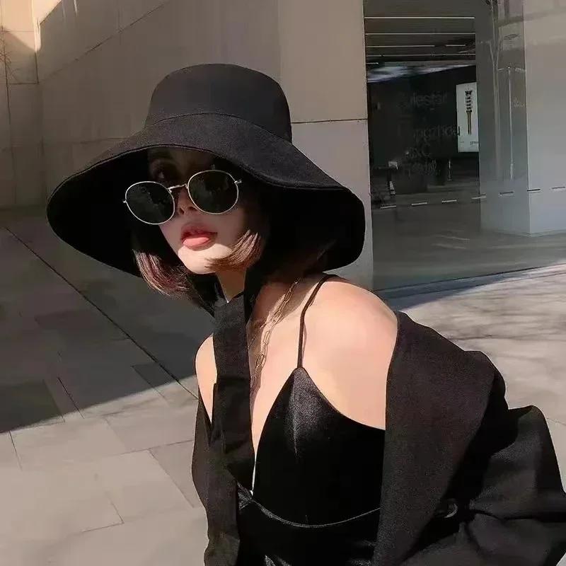 New Summer Spring Japanese Tie Bucket Hat Women'S Korean-Style Big Eave Fisherman Foldable Uv Cotton Linen Beach Strap Sun Hat