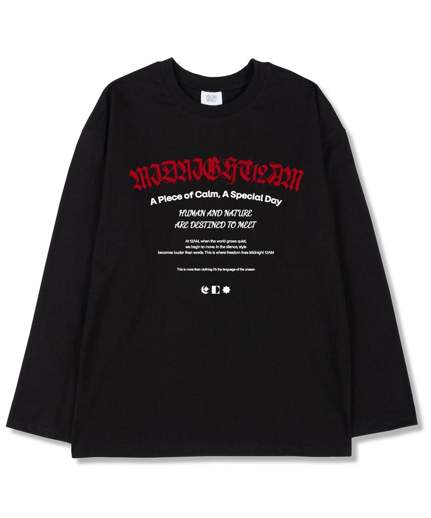 MIDNIGHT12AM Piece Clam Oversized Long Sleeve T-Shirt Black (Ribbed Cuffs Selectable)