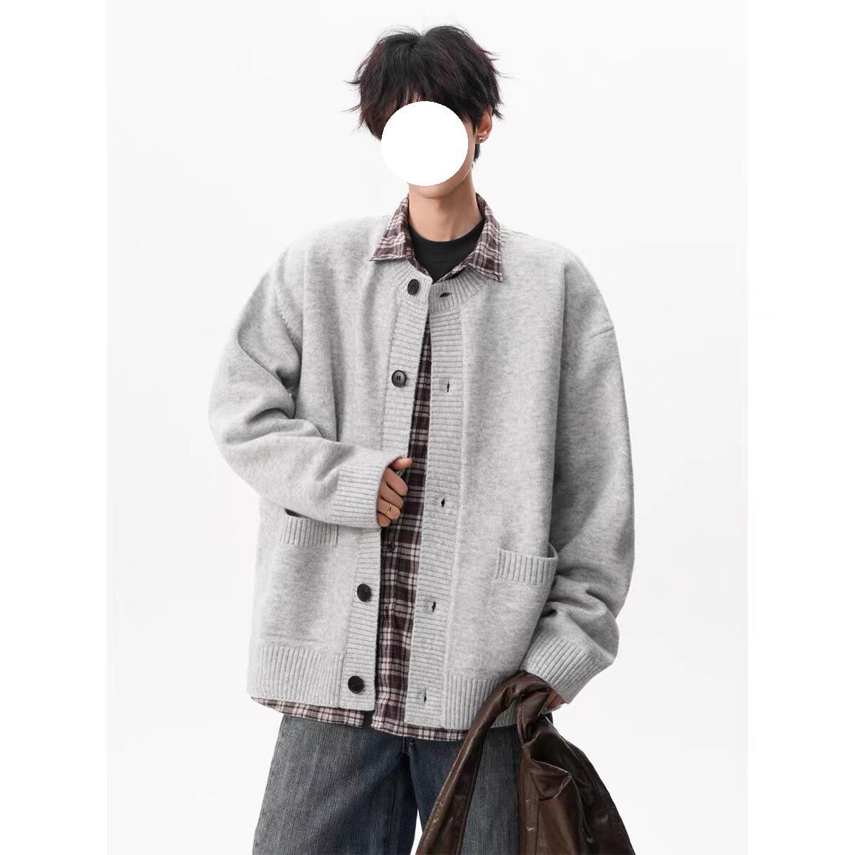 Мужской модный серый вязаный кардиган в американском стиле - Свободный, повседневный, универсальный для осени/зимы 2XL