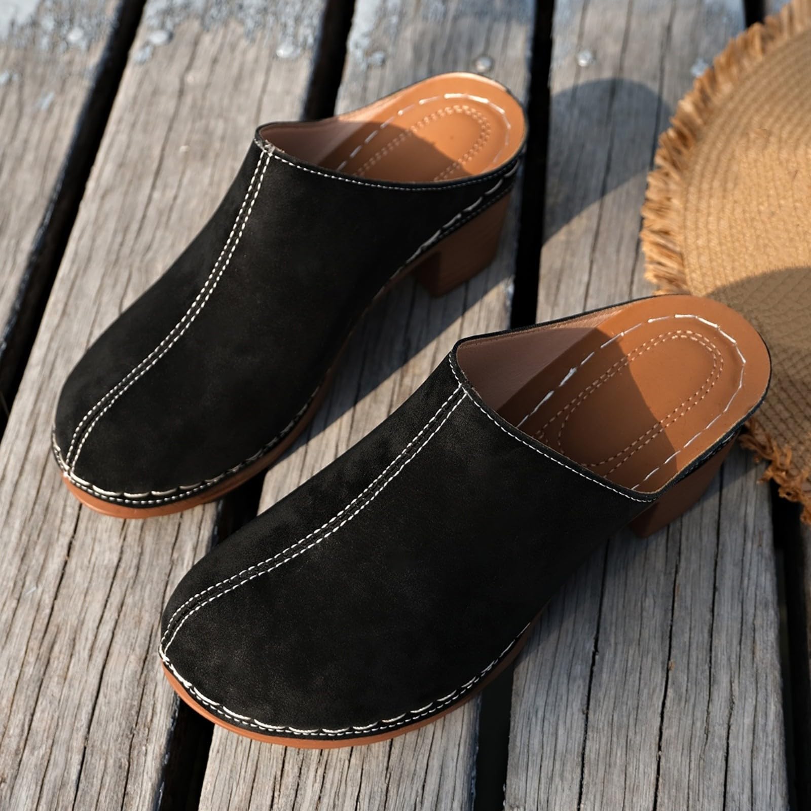 Mules Damensommerschuhe mit orthopädischem Fußbett bequeme Clogs und Mules für Mules mit Absatz Sandalen Absatz elegante Sommerslipper 41 schwarz