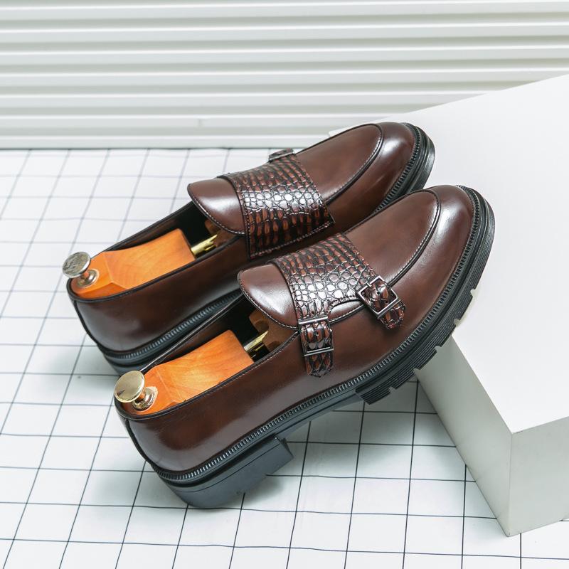 Men's shoes large size new leather shoes fashion double buckle men's leather shoes trend business dress shoes