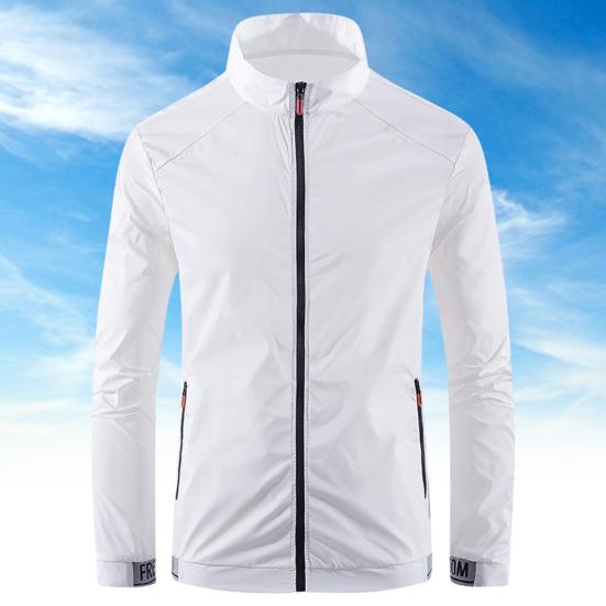 Men Outdoor Jacket Stand Collar Zip Placket Breathable Pocket Ultrathin Sportswear Anti-UV Plus Size Camping Sun Protection Clothing Men Clothes