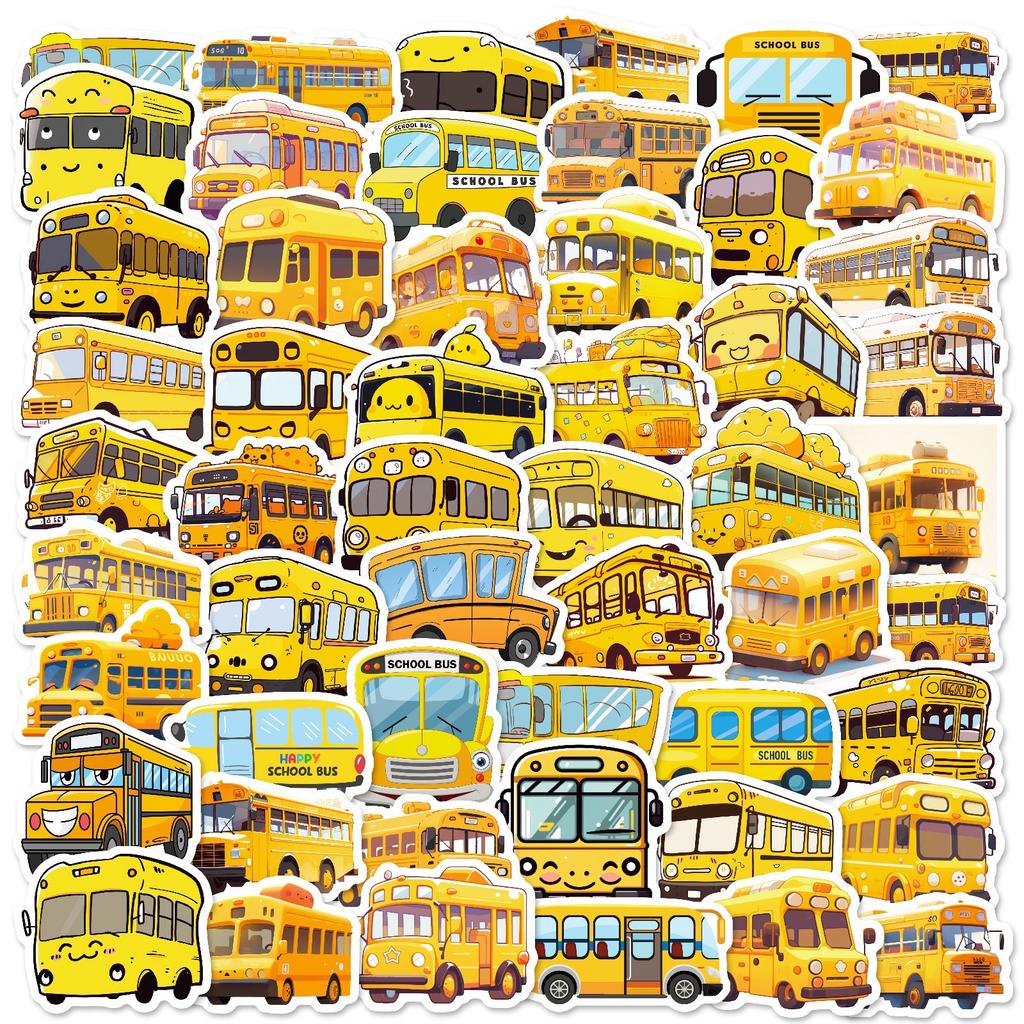 50 Cute Cartoon School Bus Graffiti Stickers Personalized Decoration Mobile Phone Notebook Waterproof and Removable