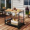 Serving Cart, Kitchen Cart, 2 Tiers, 4 Bottle Holders, In/Outdoor, Natural/Black