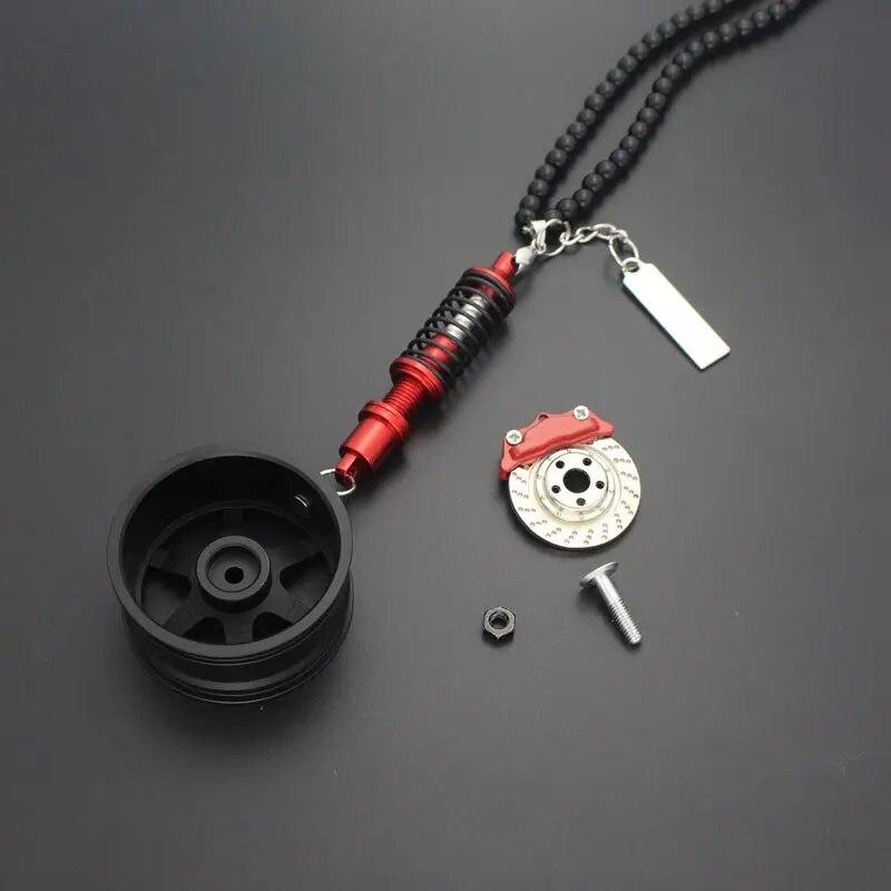 Car Styling Rearview Mirror Pendants Ornaments Aluminum Alloy Wheel Hub Rubber Tire Interior Hanging Key Chain For Rearview Car