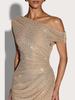 2026 European Spring/Autumn Rhinestone One-Shoulder Cut-Out Slim Fit Long Dress for Women