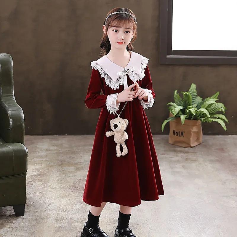 Girls' Spring Long-Sleeve Dress: Elegant Mid-Length Princess Style