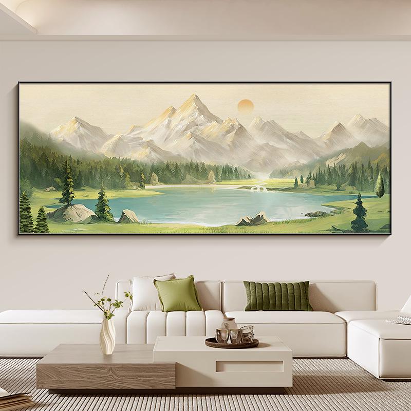 Golden Mountain Luxury Wall Art: Modern Sofa Backdrop for Living Room or Office