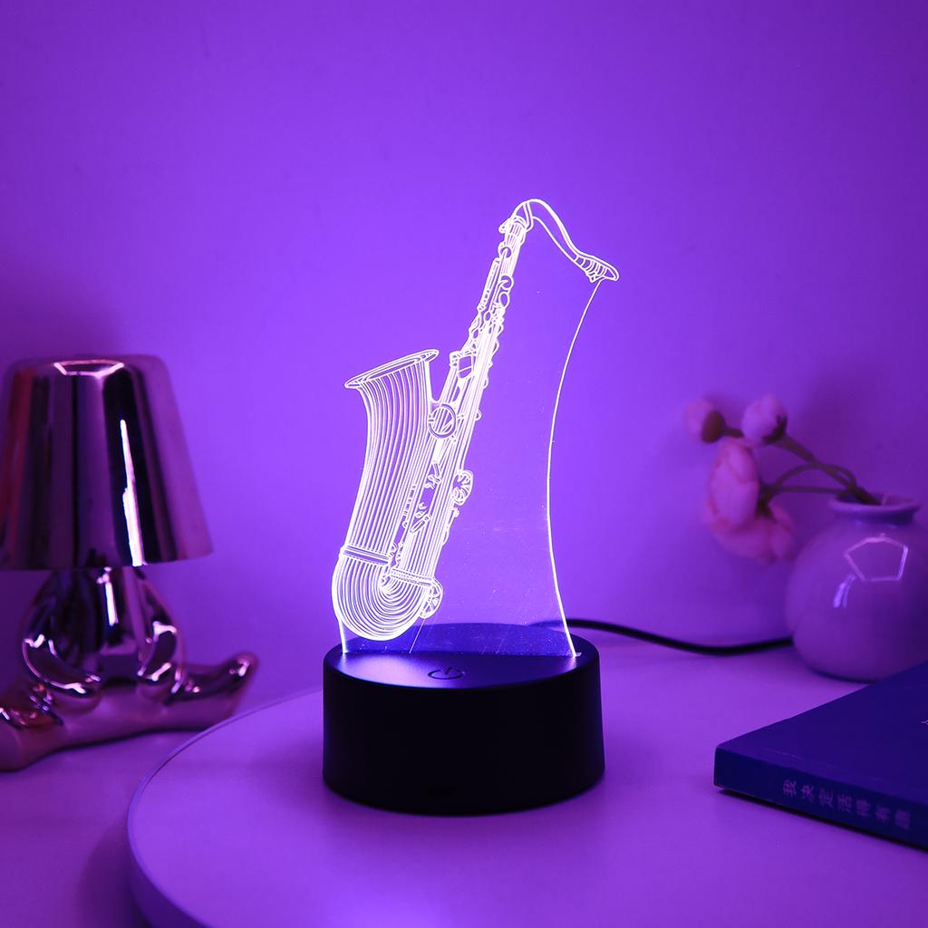 1PC 3D creative saxophone effect night light, USB touch 7-color color change, home bedroom decoration, perfect gift.