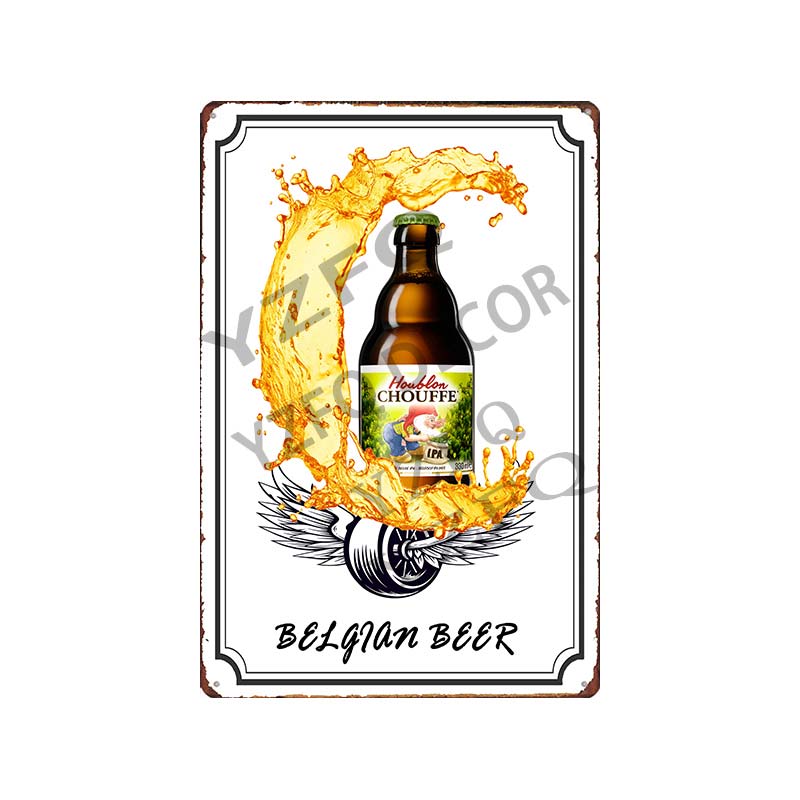 30X20CM Hoegaarden Orval Chouffe Beer Tin Sign - Vintage Metal Plate, Perfect for Bar/Pub/Kitchen/Home/Coffee Wall Decor Poster