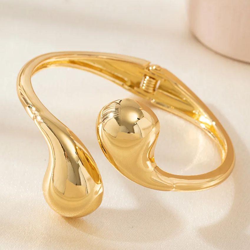 DIEZI 3 style Pearl Cuff Bangles Punk Hip Hop Men Gold Silver Color Metal Water Drop Spring Bangles  Women Bracelet Jewelry