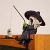 Halloween Fishing Witch Figurine Spooky Cartoon Witch Statue Resin Sculpture Home Office Desktop Holiday Party Decoration Ornament