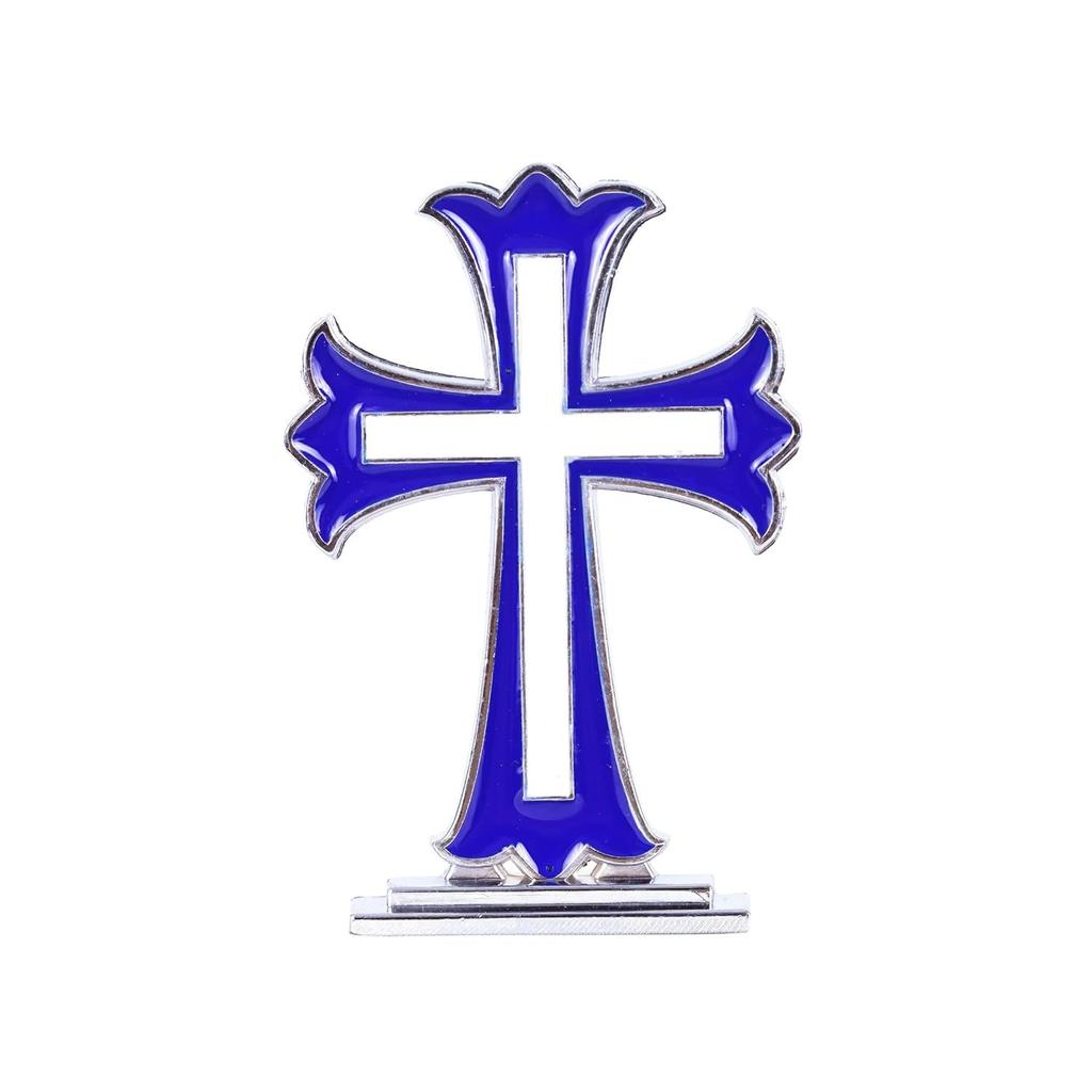 Kříž Ježíše na palubní desku auta | Křesťanské doplňky na palubní desku auta, Kovový, 1 kus (Modrá barva)