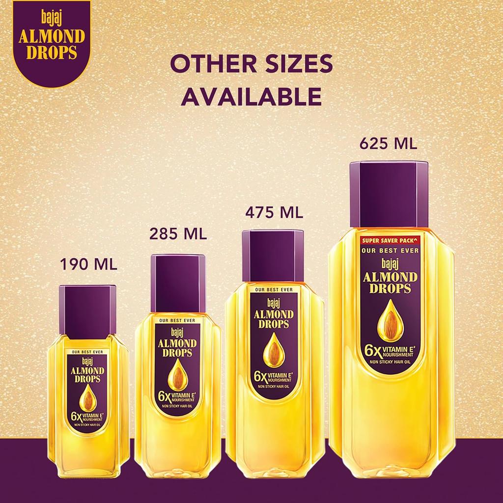 Bajaj Almond Drops Hair Oil 95ml Pack Of 1 For Hair Fall Control Shiny Non-Sticky Nourishing Hair Care