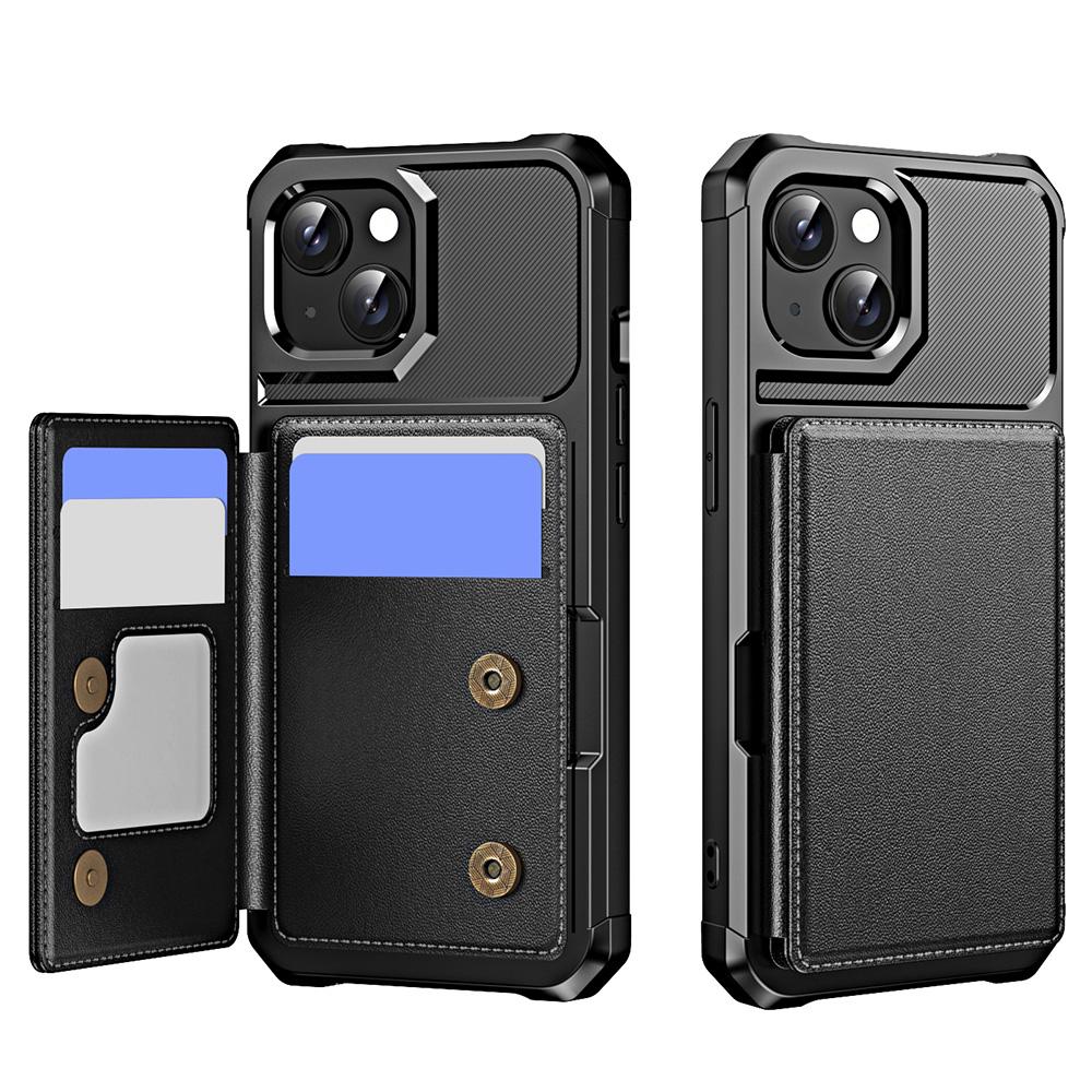 For iPhone 15 Plus Case Card Slot Kickstand Leather+TPU Reinforced Corner Phone Cover