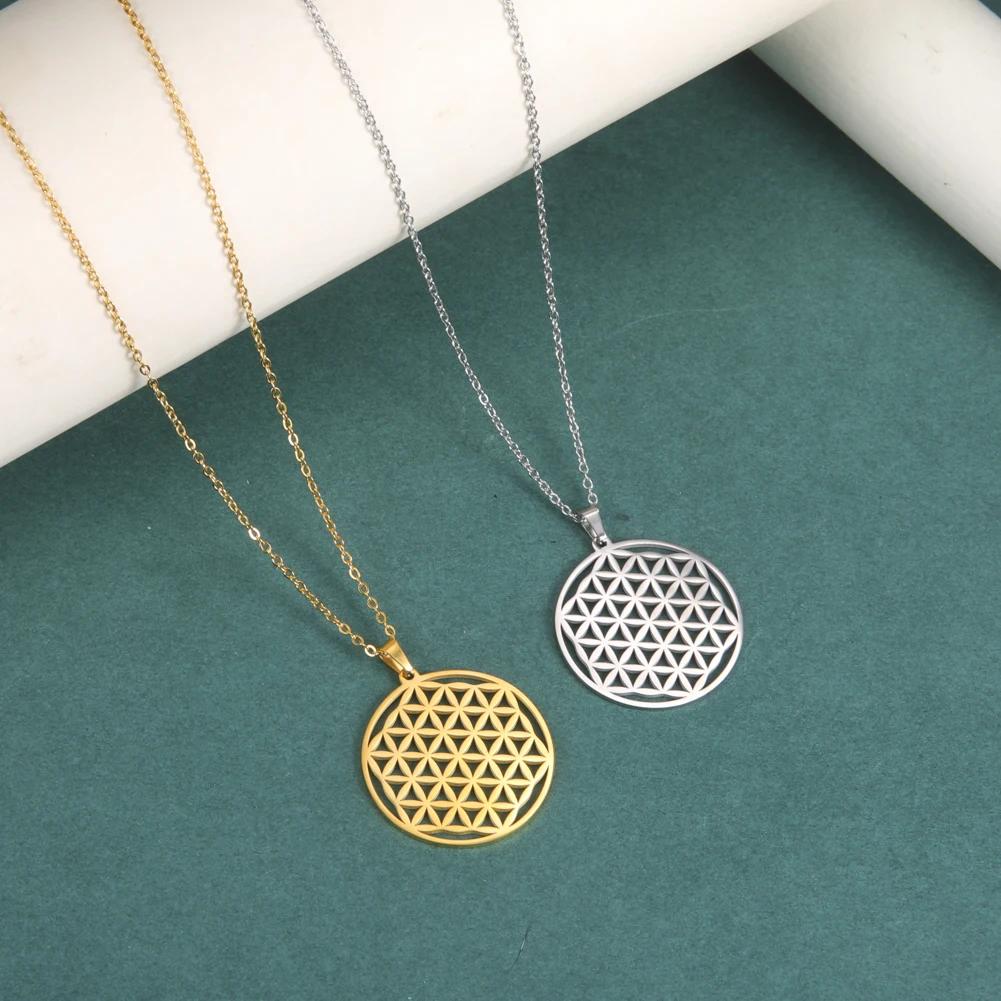 Chakra Flower of Life Necklace Women Sacred Mandala Stainless Steel Geometric Jewelry Gift