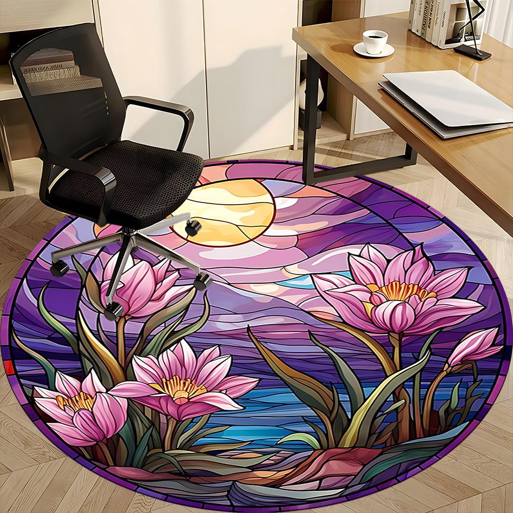 1PC Floral Sunset Office Round Area Rug, Indoor Mat Suitable ForOffice, Under Office Chairs Bedroom Living Room Home Decor, Room Deco f010