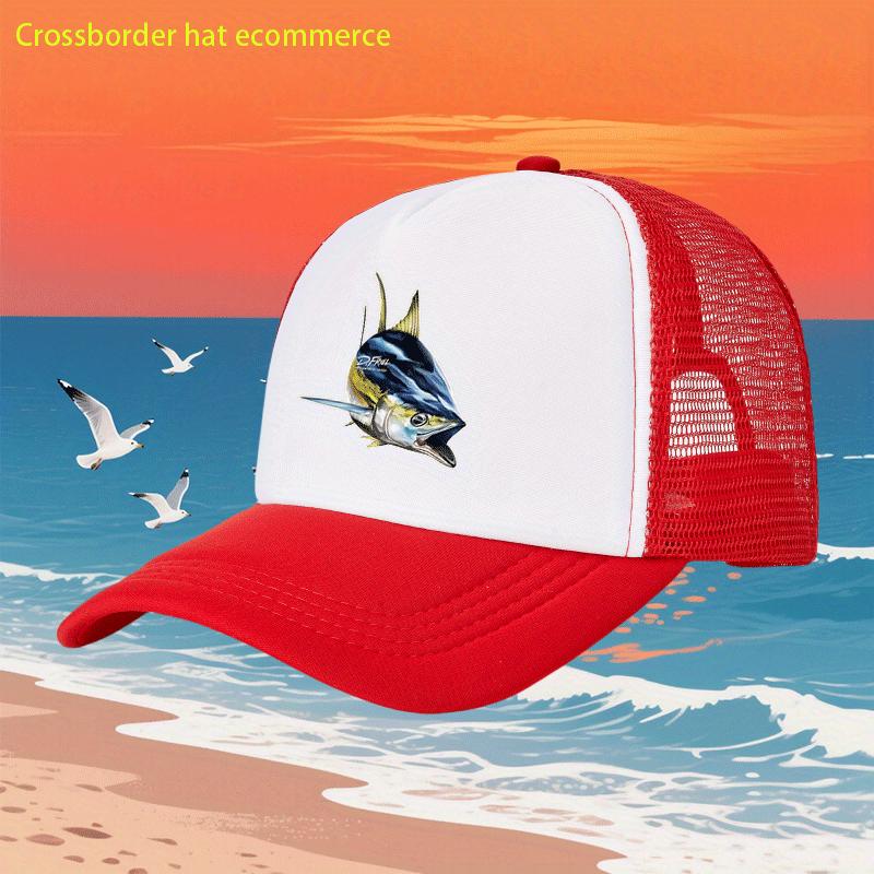 Tuna Fish Print Trucker Hat Breathable Mesh Baseball Cap Casual Outdoor Sports Adjustable Summer Hat