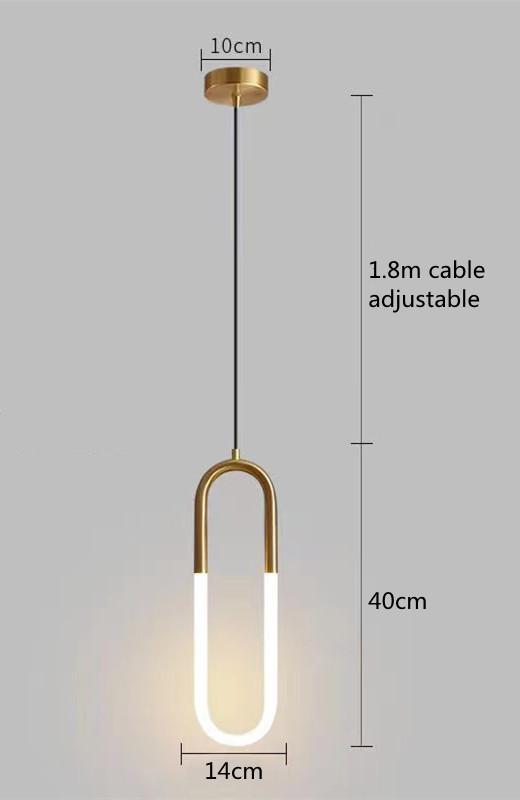 Brass U-shaped Tube LED Pendant Lights Bedroom Bedside Long-line Hanging Lamp Kitchen Island Dining Table Home Decor Luminaires