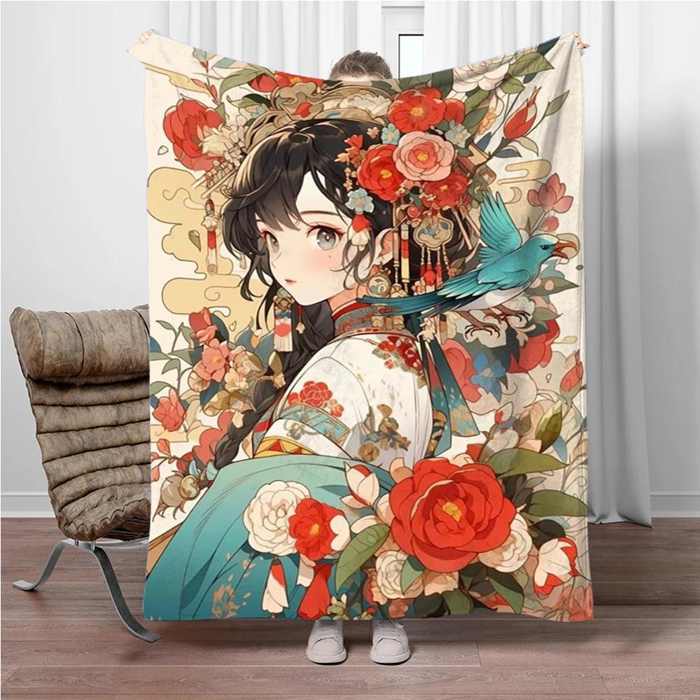 Chinese Ancient Style Girls Flannel Blanket Soft Keep Warm Throw Blanket Blanket For Sofa Bed Office Camping Travelling Gifts