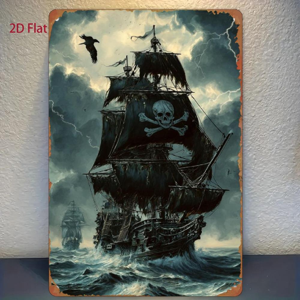 Pirate Ship Aluminum Metal Sign Vintage Nautical Wall Decor Plaque for Bar Cafe Home