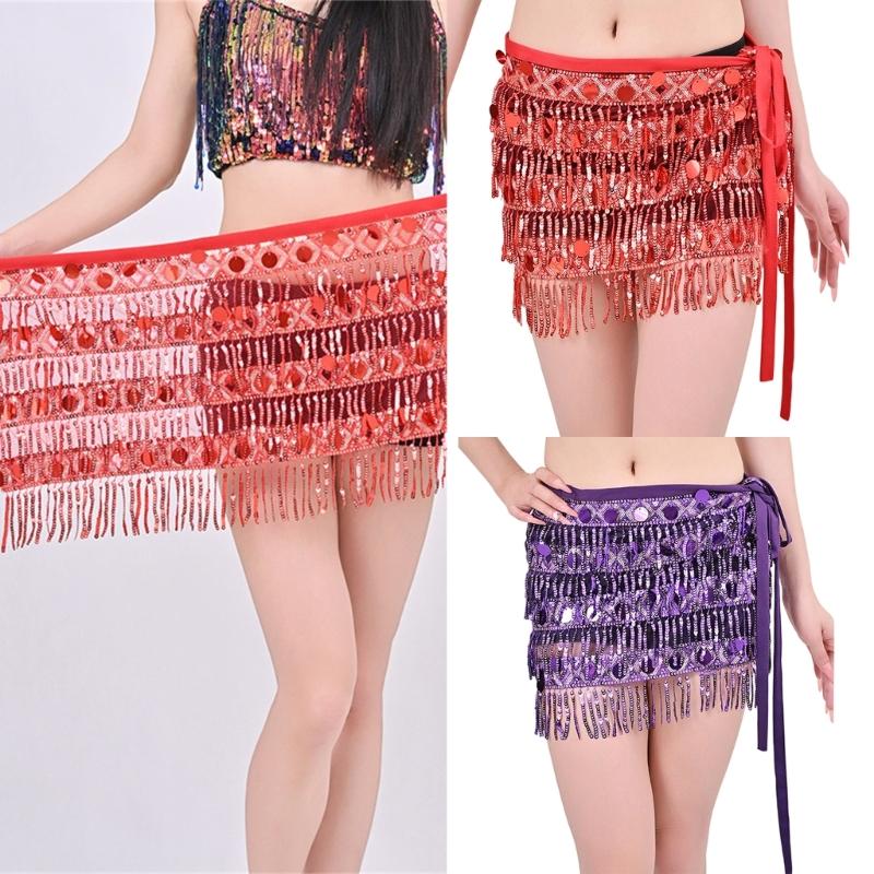 Belly Dance Hip Scarf With Detachable Fringe Skirt Adjustable Waist Chain For Performances And Practice