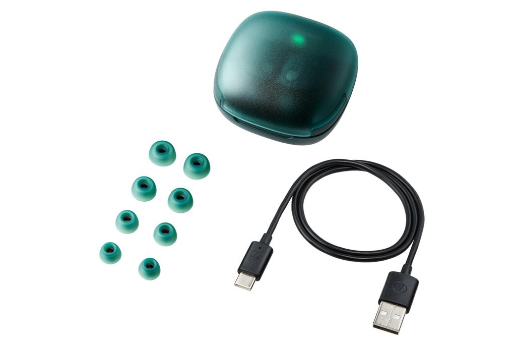 GR True Wireless Bluetooth Earbuds with Magnetic Up To 65 Hours of IP55 Waterproof and Low Latency Fast and Qi Wireless Green Audio-technica