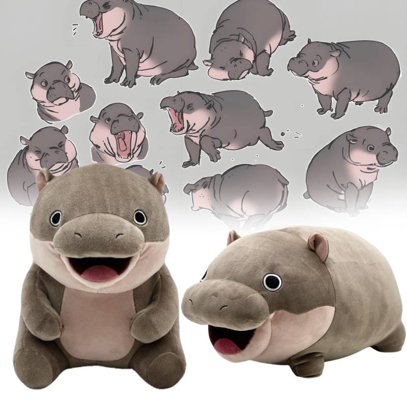 Moo Deng Hippo Plush Toy Stuffed Animal Doll Throw Pillow Decoration Gift Kids