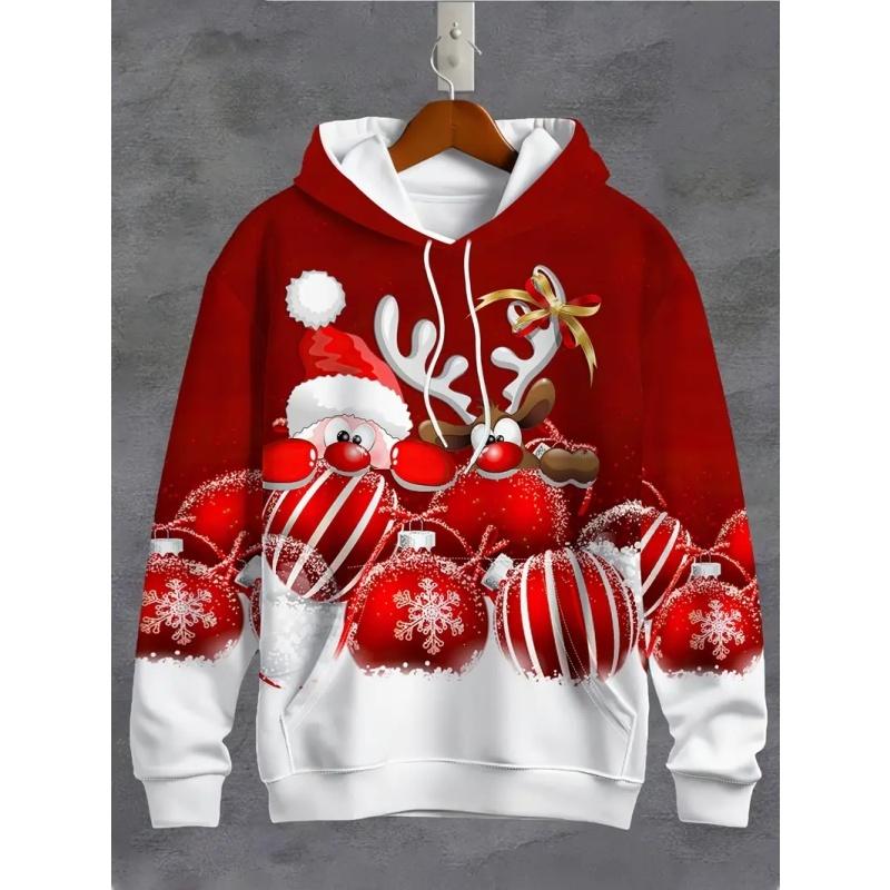Unisex Santa Claus Deer Pattern Hoodie For Men Women Christmas Snow 3D Print Pullovers Casual Hoodies Top Long Sleeves Loose Sweatshirt