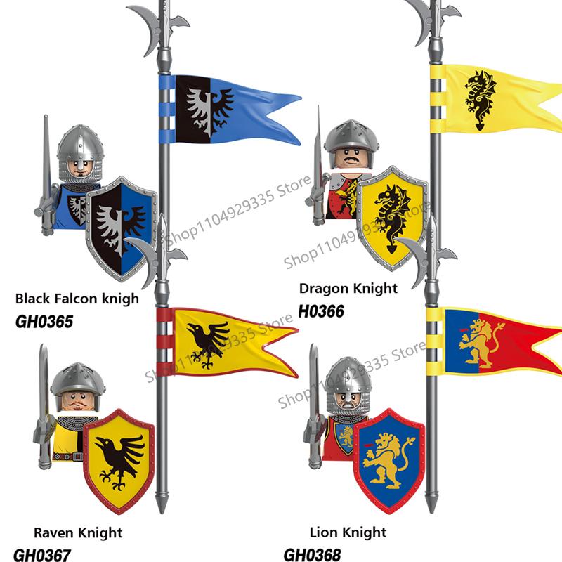 MOC Mittelalterliche Bausteine Zubehör Burgen Gotische Ritter Drache Löwe Krieger Pferd Helme Schilde Rüstungen Äxte Steine Spielzeug