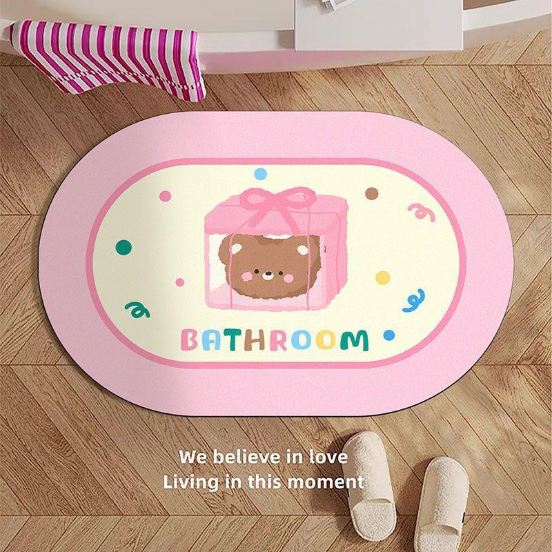

Oval Candy Color Plush Diatom Mud Bathroom Floor Rug Non-slip Moisture-wicking Quick Drying Foot Mat Bathroom Toilet Door Foot Mat 30 * 50 cm
