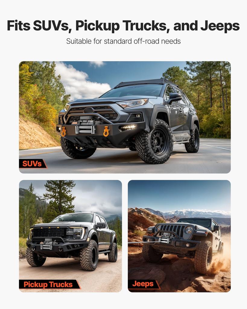 Electric Winch, 5400 kg Load Capacity, 12V DC Truck Winch with 9.1 mm x 26 m Steel Rope, Wireless & Wired Remote Control, Suitable for Towing SUV Jeep