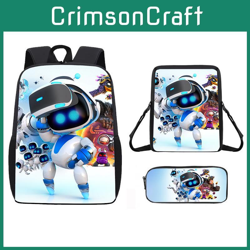 Astro Bot Cartoon Pattern Backpack Shoulder Bag Pencil Case Three Set Piece