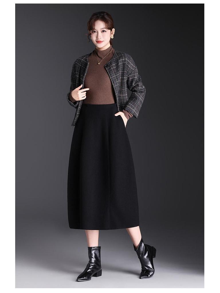 Elegant Korean Style Woolen Skirt: 2026 Winter Fashion, Elastic Waist, Slimming Bud, Mid-Length Design for Women