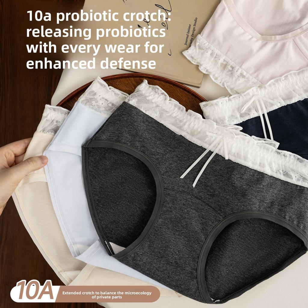 Ladies' Spring and Autumn New Pure Cotton Sexy Lace 10a Antibacterial Crotch Non Buttocks Underwear