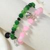Green Glass Bead Friendship Bracelet with Diamond-Studded Crown & Witch Hat Charm for Valentine's Day
