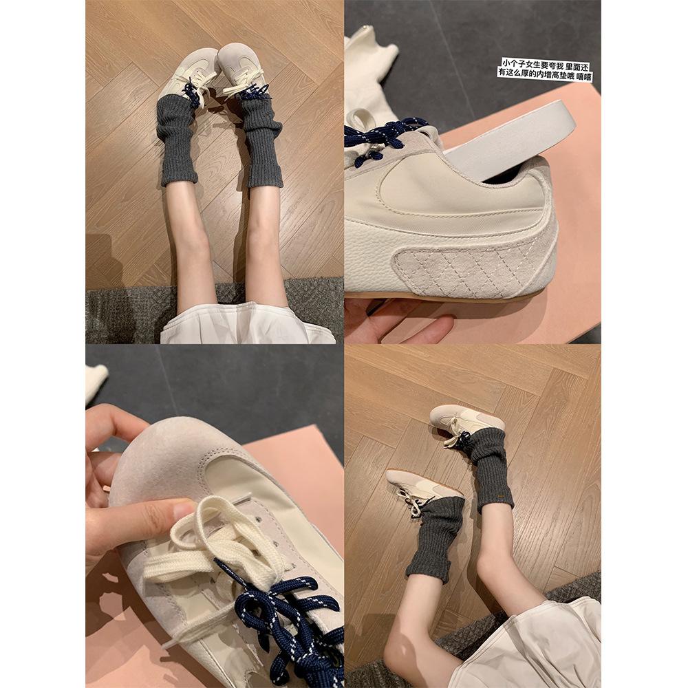Cowhide version~ Su Yinyin has the same big-headed little cute mandarin duck shoelaces to increase the height, casual moral training shoes, women's Fo