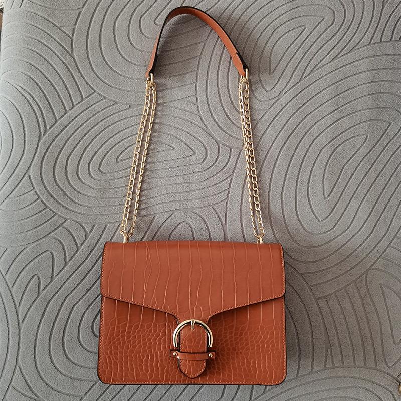 Ретро Сумка на плечо женская с аллигатором Отличная ПУ кожа Маленькая сумочка Сумка через плечо с цепочкой золотистого цвета Кошелек коричневый 1880₽