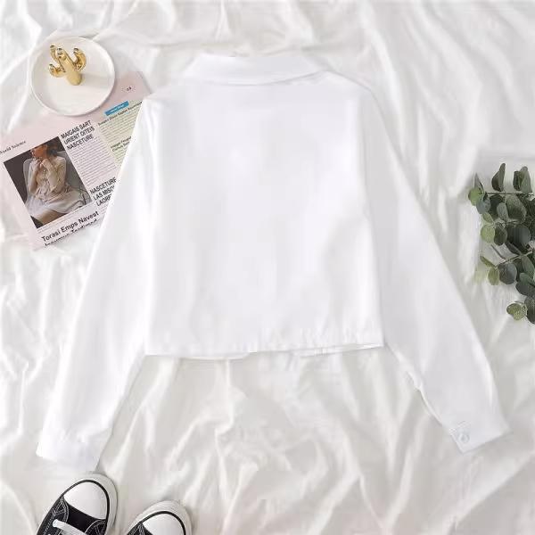 Early Autumn Women's Long-Sleeve White Japanese JK College Style Accordion Pleat Shirt