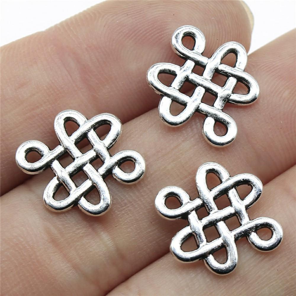 20pcs Chinese Knot Pendant Charms Antique Silver Color Chinese Knot Lucky Charms Jewelry DIY Chinese Knot Charms