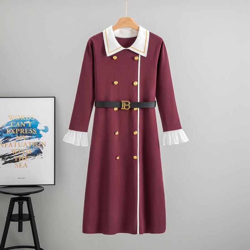 Autumn 2025 Fragrant Style Lapel Flared Sleeve Knitted Midi Dress
