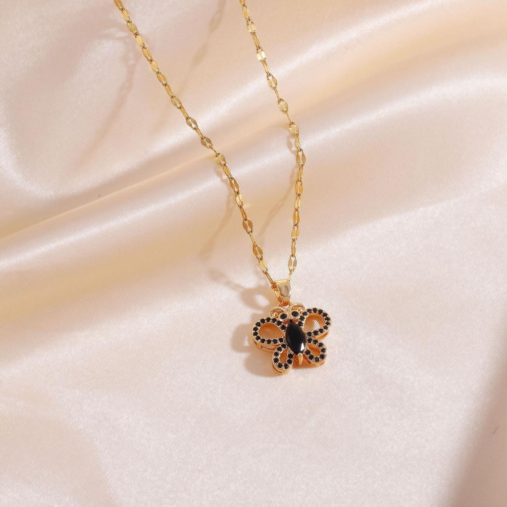 Cute Colorful Zircon Butterfly Pendant Necklaces for Women Girls Stainless Steel Chain Trendy Sweet Jewelry Accessories Gifts