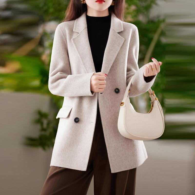 Cashmere Women Coat TIDENOVEL Autumn Wool Long Coat Handmade Pea Coat Winter Warm Wool Jacket Overcoat