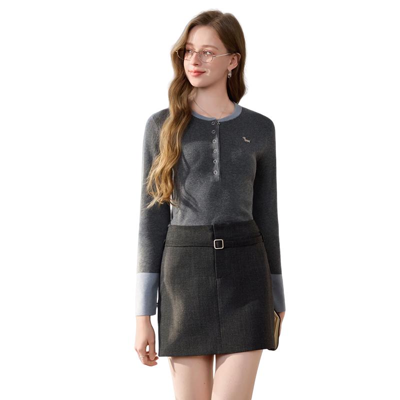 Women s Faux Two-Piece Contrast Knit Pullover L