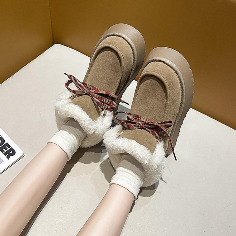 Fashion Women's Fashion Platform Snow Boots Winter New Round Head Suede Front Strap Anti-slip Wear-resistant Short Boots